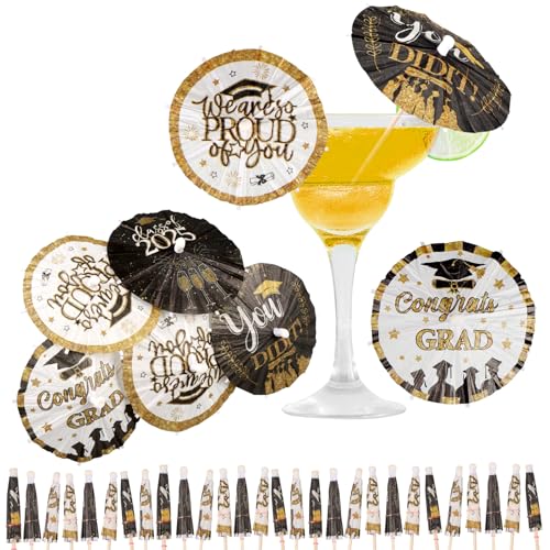 200 Pcs Graduation Drink Umbrellas Cocktail Picks,Graduation Cupcake Topper Graduation Paper Drink Umbrella Toothpicks for Graduation Party Decorations