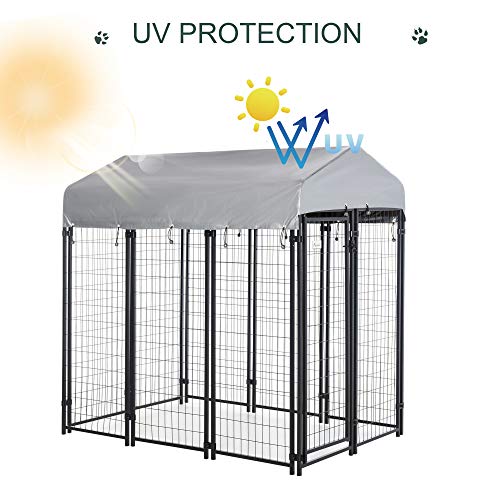 Pawhut 6' x 4' x 6' Large Dog Kennel Outdoor Steel Fence with UV-Resistant Oxford Cloth Roof & Secure Lock - Image 7