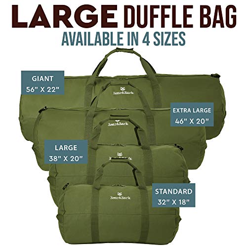 Large Duffle Bag – Green 38”x20” - Canvas Military and Army Cargo Style Duffel Tote for Men and Women– College Student, Backpacking, Travel and Storage Shoulder Bag