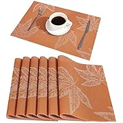DOLOPL Fall Placemats Maple Leaf Place Mats Autumn Placemats Set of 4 Easy to Clean Heat Resistant Waterproof Non Slip for Dining Kitchen Harvest Season Thanksgiving Day Halloween(Orange)