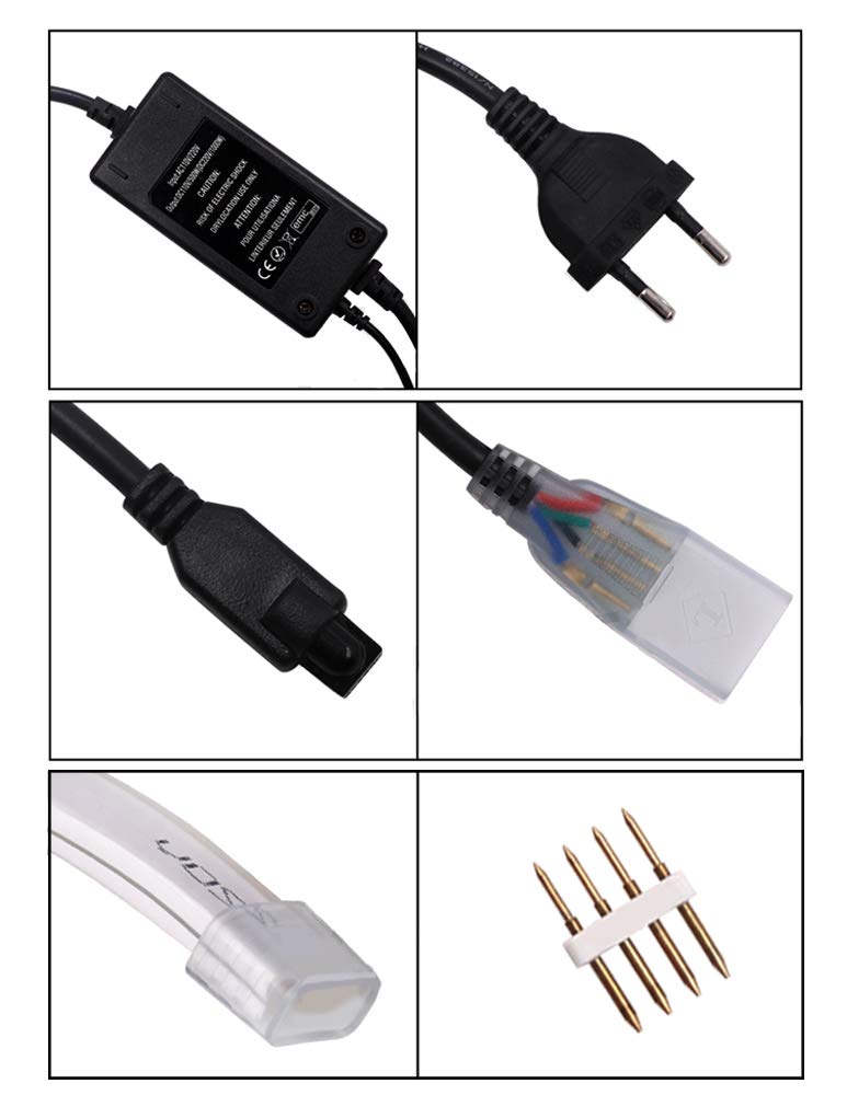 XUNATA RGB Luce al Neon Striscia LED con Telecomando e Alimentazione, 220 V SMD 5050 60 LED/m, Flessibile LED Strip per Scaletta Tetto Cavi da Cucina Decorazione - 20m