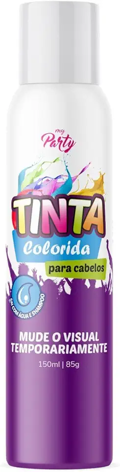 My Party Tinta Temporária Branco 150 ml - Coloração Fluorescente Lavável para Cabelo – Efeito Brilho, Festa - Carnaval - Cosplay.