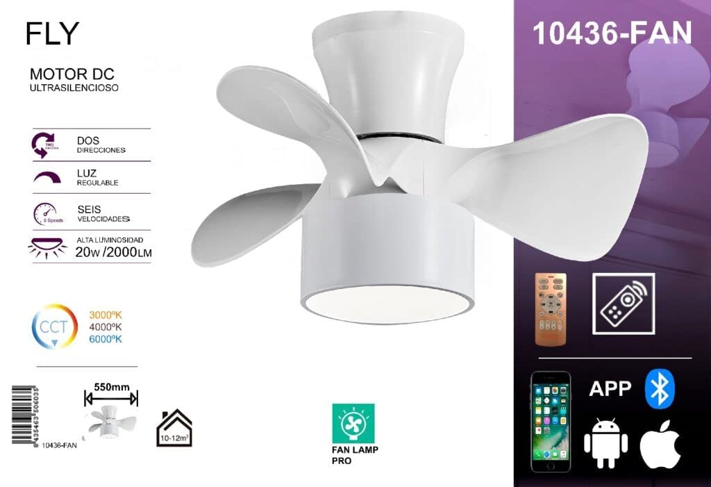 Ventilador Fly color BLANCO D55cm 30w con cambio de color 3000k-4000k-6000k JUERIC