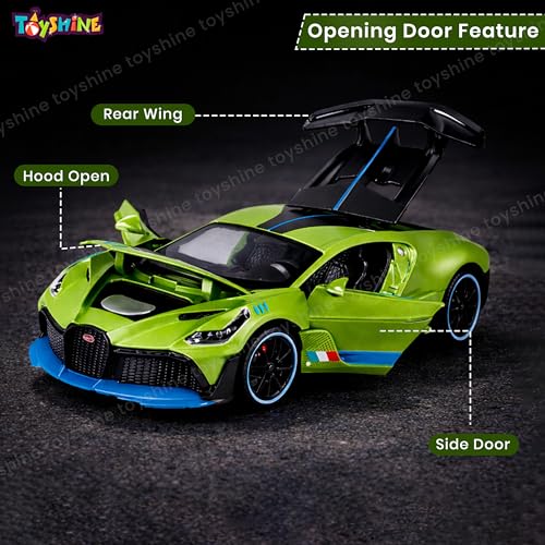 Image of Toyshine 1:32 Scale Die Super Fast Racing Model Car with Music and Lights Along with Pull Back Function Opening Doors Feature for Kids Boy Girl 3+, Green