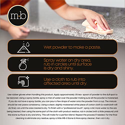 MB-11 Marble Polishing Powder with Microfiber Cloth - Spot Polish Water Stains, Rings or Etches to Restore Marble, Travertine, Limestone or Onyx