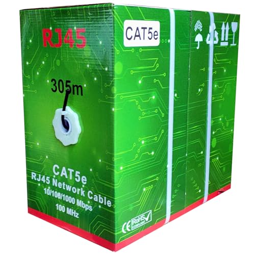 JUSTOP 305M Cat5E Cable Reel AWG24 Ethernet LAN UTP Roll Bulk Cat 5E CCA Cable - 1000ft Networking Cable (Black)