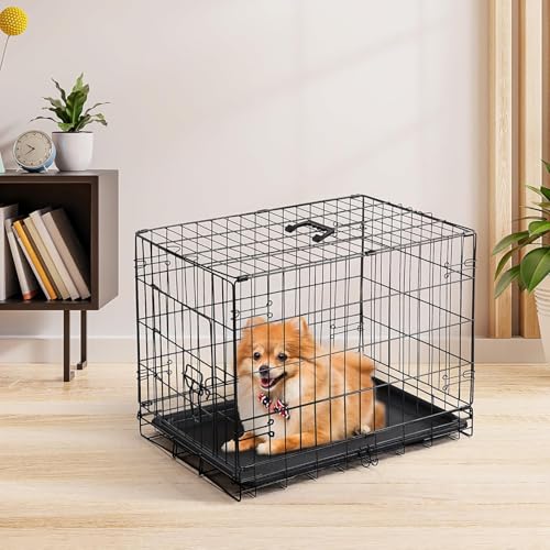 Image of Dog Crate - Single Door 30 Inch Portable Puppy Dog Cage, Metal Wire Pet Kennel with Secure Lock, Leak-Proof Pan Tray, Foldable Design for Dogs Pets Indoor Training and Outdoor Trave