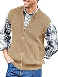Ryannology Mens Full Zip Up Sweater Vest Knitted Cardigan Slim Fit Casual Warm Sleeveless Outerwear with 2 Pockets Khaki