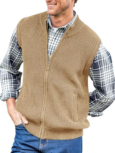 Ryannology Mens Full Zip Up Sweater Vest Knitted Cardigan Slim Fit