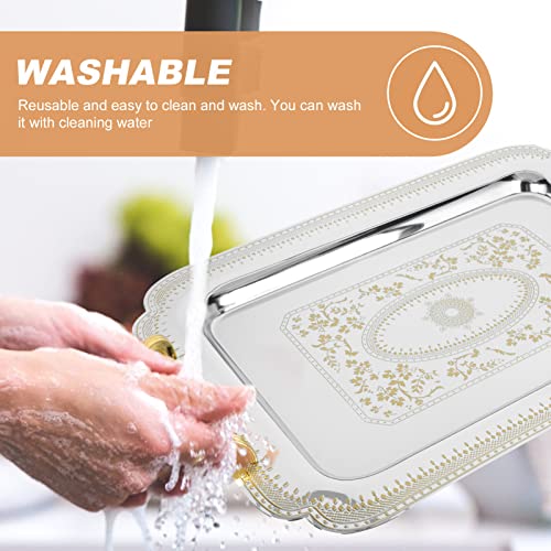 Cabilock Rectangular Serving Tray Serving Tray With Handles Nordic Serving Platter Stainless Steel Food Trays Stainless Steel Tea #TOP2