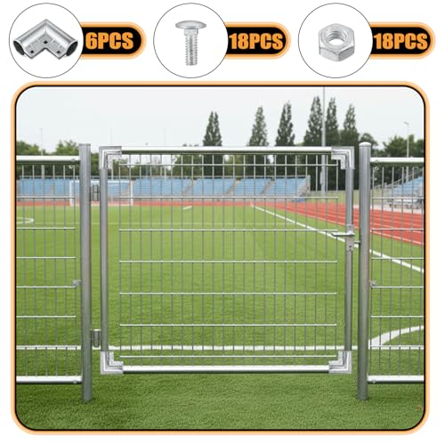 IANFAN 6 Pack Aluminum Chain Link Fence Gate Corner, 1-3/8\" x 1-3/8\" Outdoor Diameter Pipe, Pressed Gate Corner Gates Elbow with 90 Degree Angle Design, Bolts and Nuts Included (Silver)