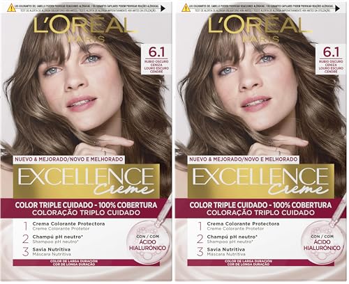 L´ORÉAL PARIS Excellence Creme Tinte Permanente - Tono 6.1 Rubio Oscuro Ceniza (Paquete de 2)