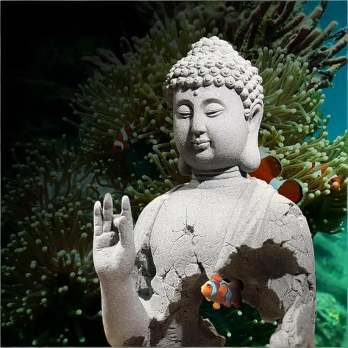 Qifuyeah Sandstone Aquarium Buddha Statue Waterproof Zen Feng Shui Decor