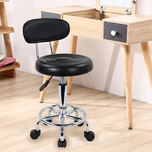 Kktoner Pu Leather Modern Rolling Stool With Low Back Height Adjustable Work Salon Drafting Swivel Task Chair With Footrest (Black) #TOP1