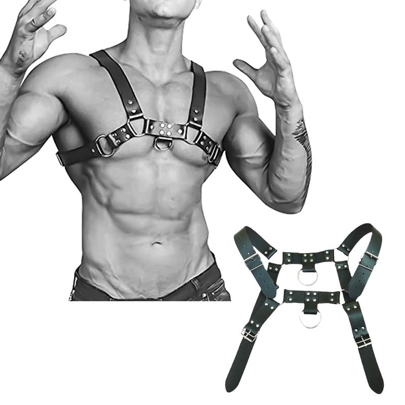 Men's Harness Belt with Adjustable Buckles Leather O Ring Gothic Punk Sexy Body Chest Harness Bondage Strap Belt for Men, Gay Bar Fetish Costume BDSM Cosplay Nightclub Clubwear Party Club Masquerade