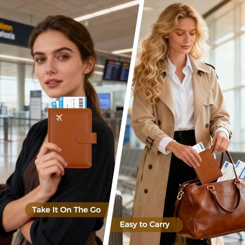 Image of Melsbrinna Premium Leather Passport Holder Covers Case, Waterproof Rfid Blocking Travel Wallet Passport Holder with Pen Holder, Cute Passport Book for Women /Men