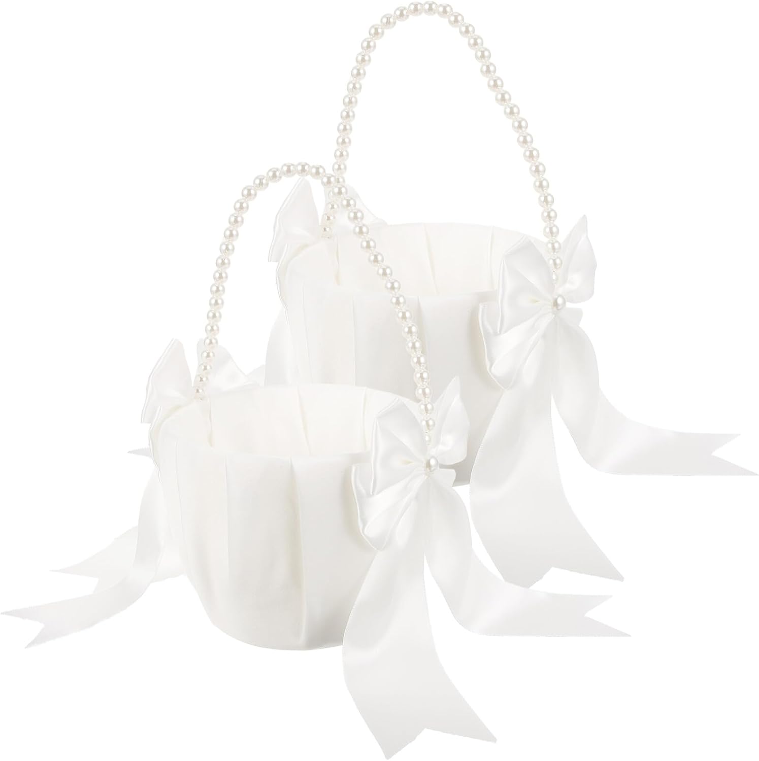 COHEALI 2pcs Wedding Flower Girl Baskets with Pearl Handle Handheld Bridal Basket for Wedding Party Decoration for Holding Petals Candy and Centerpiece Use