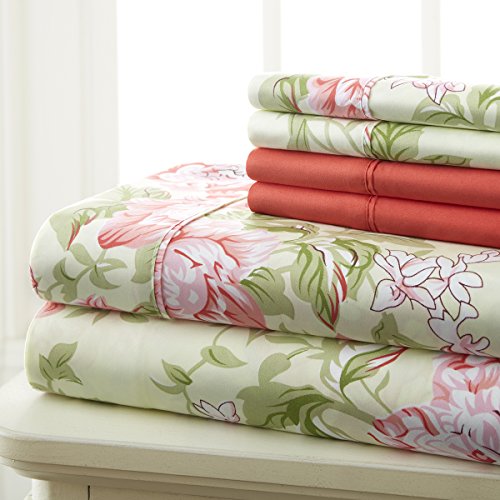 SL Spirit Linen Home EST. 1988 - Queen Sheets, Super Soft Prestige Microfiber Bedding Set, Lightweight Home Decor & Ideal for All Seasons, Queen, Rose Floral