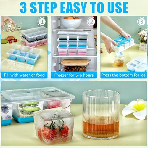 Stampi per Ghiaccio da 6 cm, Grande e Trasparente, JRISBO Stampo per Cubetti di Ghiaccio Silicone con Coperchio senza BPA, Vaschetta Forme Ghiaccio Formine per Cocktail Whisky - immagine 4