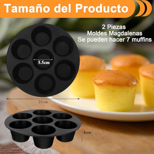 Miniatura 2 de Zocone 2 Piezas Silicona Moldes Magdalenas Para Air Fryer Molde Muffins Horno Para 7 Magdalenas Antiadherente Bandejas Horno Muffins Pequeño Para Cupcake Magdalenas 21cm