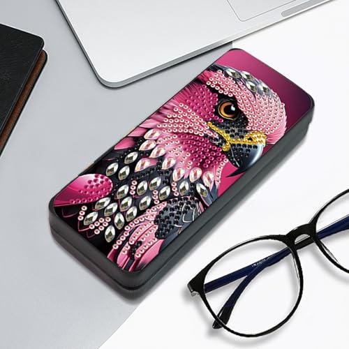 Image of 5D Diamond Painting Glasses Case for Adults, DIY Hawk Diamond Art Eyeglass Holder, Handmade Rhinestone Diamond Art Storage Box, Travel or Home Decor Craft Gift