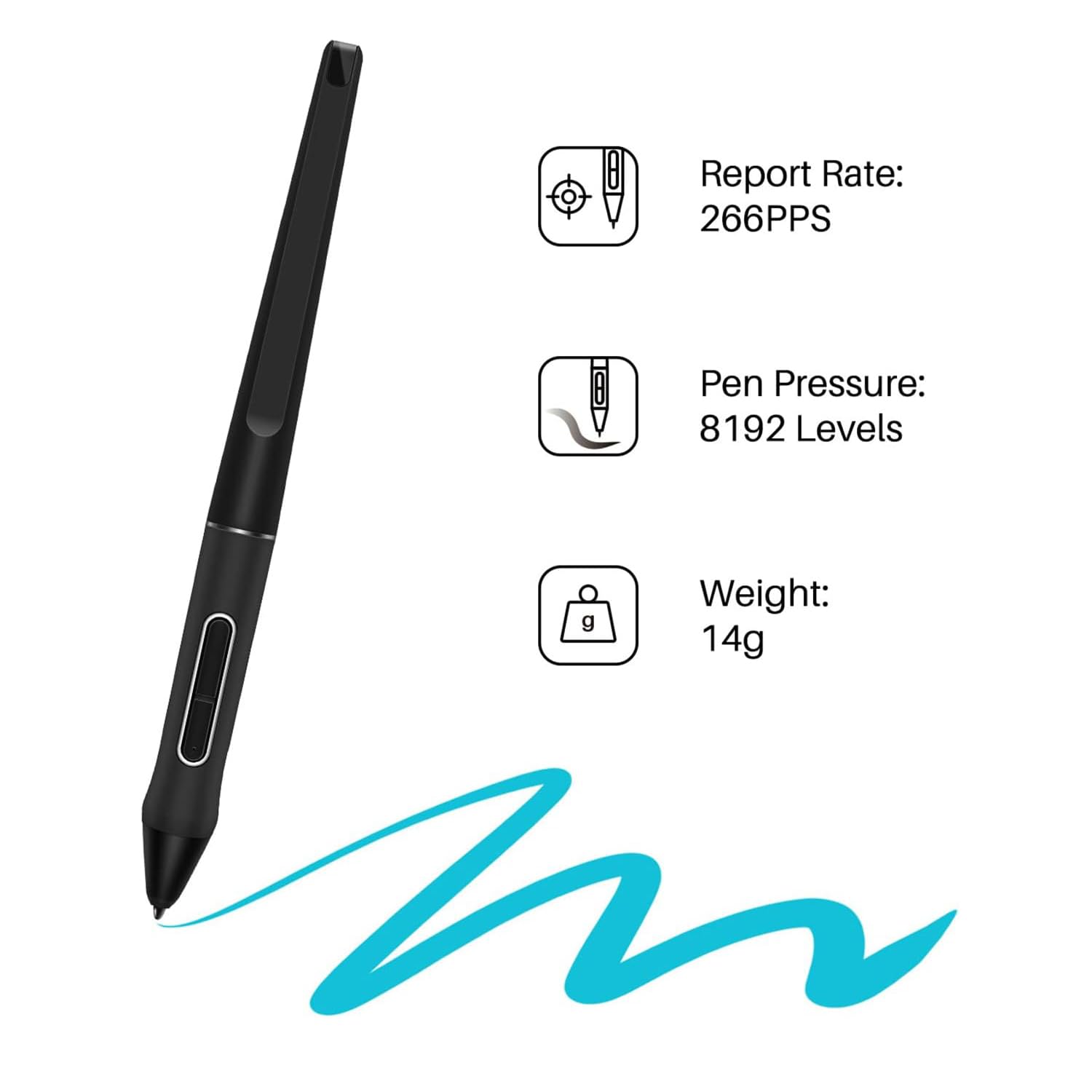 PW517 Stylet numérique avec 10 Pointes pour écran de Dessin Kamvas 13, Kamvas 22 Plus, Kamvas 22, Kamvas Pro 24, Stylet à Pression 8192 sans Batterie