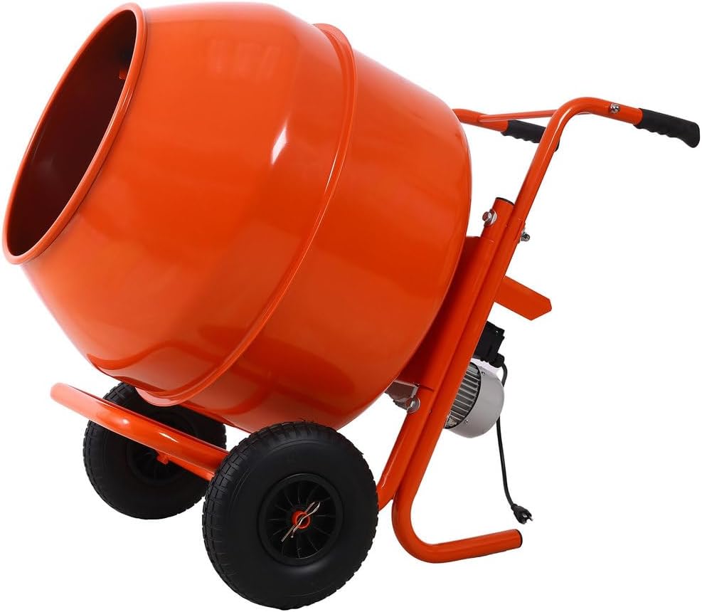 8 Cu.Ft. Electric Cement Mixer with 3/4HP Motor, 115V Portable Concrete Mixer with Steel Drum and Pneumatic Wheels, Heavy Duty Cement Mixing Machine for Mortar, Stucco, and Concrete – Orange,8 cu.ft