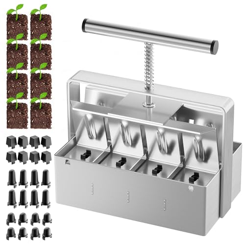 NVRGIUP Soil Blocker, 8 Cell Soil Block Maker 2 Inch with 3 Sizes Seed Pins, 2024 Seed Handheld Block Maker with Comfortable Handle, Garden Blocking Tools for Seedings, Cuttings, Greenhouses
