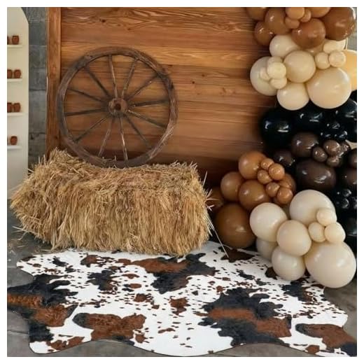Nuanchu Western Cowboy Party Decorations Cow Print Cowhide Rug Wooden Wagon Wheel Vintage Rustic Western Party Decor for Cowboy Theme Birthday Decor
