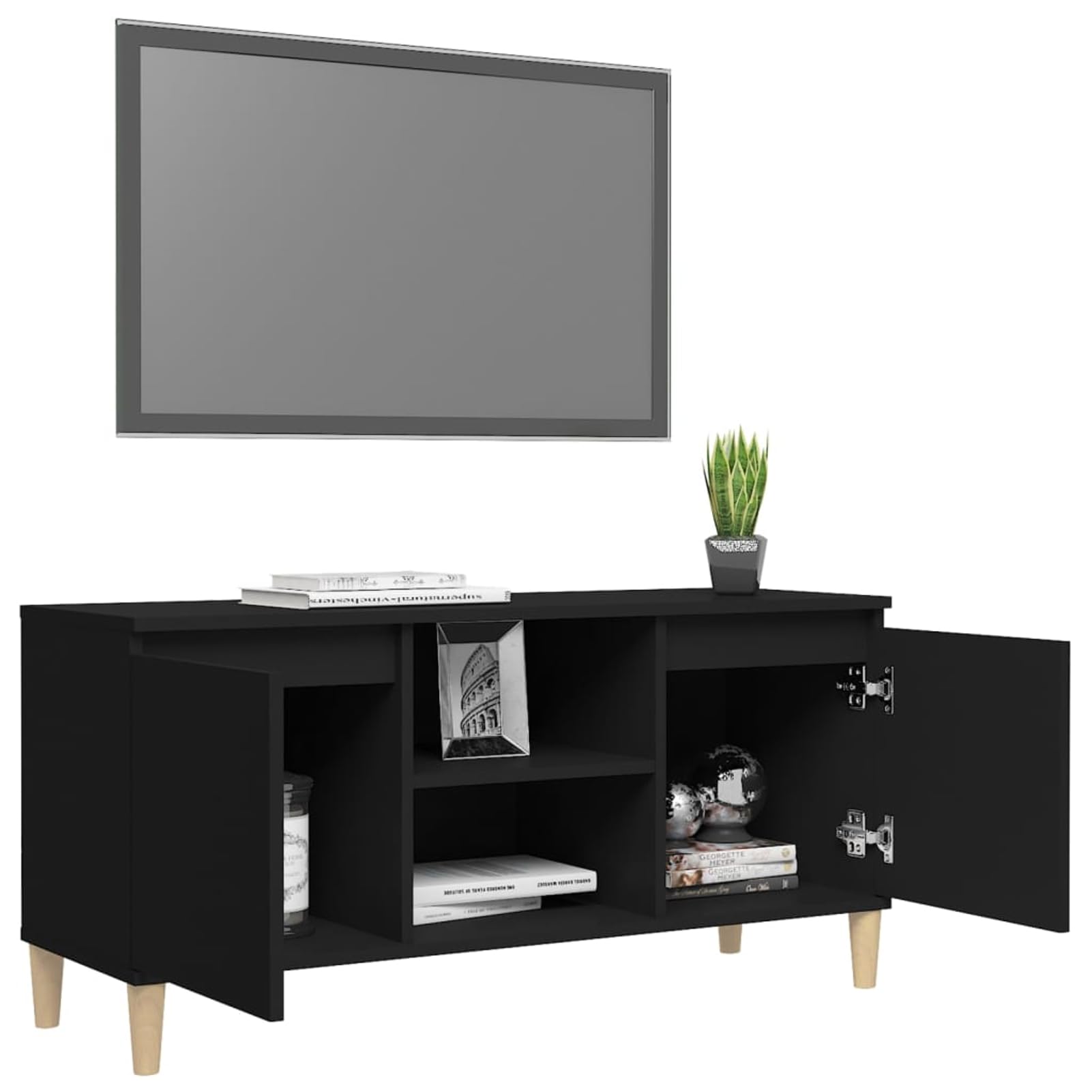 Gecheer Mobile Porta TV, Design scandinavo con 2 Ripiani e 2 Scomparti, 103,5 x 35 x 50 cm, in Legno ingegnerizzato ed eucalipto, per Soggiorno