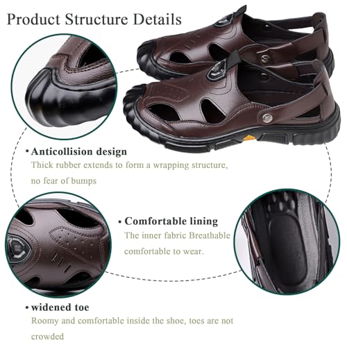 Men's Leather Sandals Slip on Dress Hiking Water Beach Shoes Comfortable Outdoor Sport Mens Sandals for Walking Travel Trekking Camping2