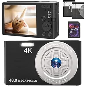 LEQTRONIQ 4K Digital Camera 48 MP Camera with 32GB SD Card, 16x Digital Zoom & Autofocus Compact Camera for Recording, Vlogging, Streaming with 1 Year Warranty (2 Batteries) (Black)