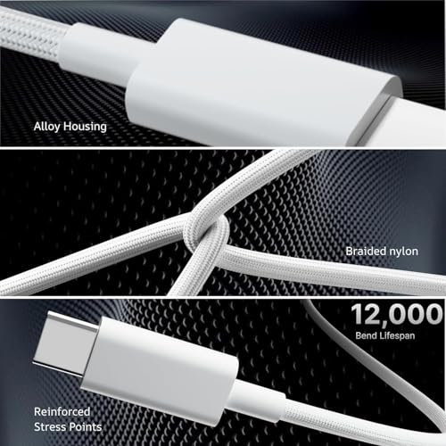 Image of LIAUBN USB Type C to Type C 60W Fast Charging Cable, 5A PD, Nylon Braided, Data Sync, Compatible with iPhone 17, iPhone 16, iPhone 15, MacBook, iPad, AirPods & USB-C Devices (Skin white)Thunder Eagle