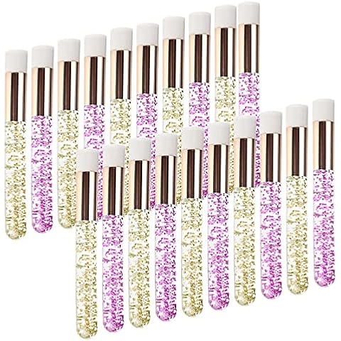 20 PCS Lash Shampoo Brushes, Premium Eyelash Extensions Nose Pore Deep Cleaning Brush, Peel off Blackhead Removing Brush, Facial Cleansing Brushes, Cosmetic Lash Cleanser Brush - Sequins Gold/Purple Cover