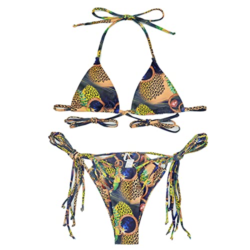 Conjunto De Biquíni Fio Dental Feminino 2 Peças Maiô Atrevido Com Amarração Em Dois Lados Corte Alto