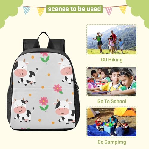 DOMIKING Flowers Cow Gray Kids Backpack for Girls Boys School Kindergarten Backpack for Kids Toddler School Bag Bookbag Age 3-63