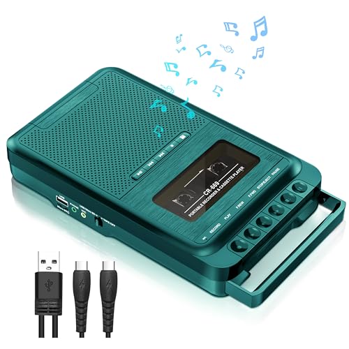 Cassette Tape Player with AM FM Radio,Cassette to MP3 Converter via SD Card,Cassette Tape Recorder Support External Microphone Headphone Jack+Built-in Speaker,Powered by Type-C or AA Battery