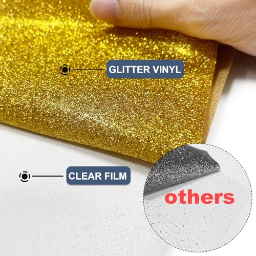 Image of Gold Glitter Heat Transfer Vinyl 12 inch x 8 ft HTV for Shirts, Glitter HTV for All Cutter Machine - Easy to Cut & Weed for Heat Vinyl Design