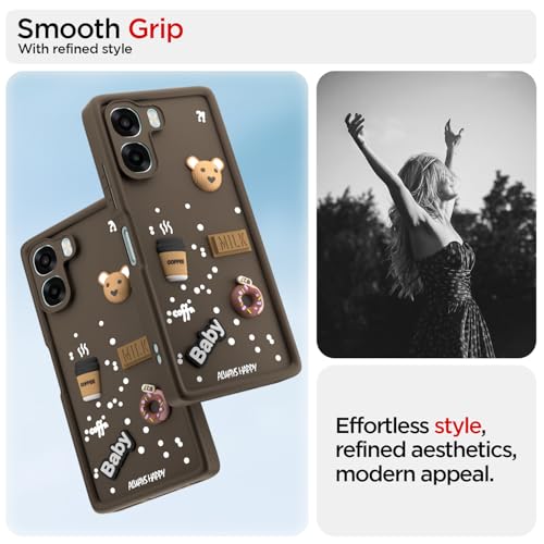 Image of Outlouders Back Cover for Oppo A6X 5G | 3D Cartoon Bear Cute Fun Silicone Full Body Protection Bumper Case (Brown)