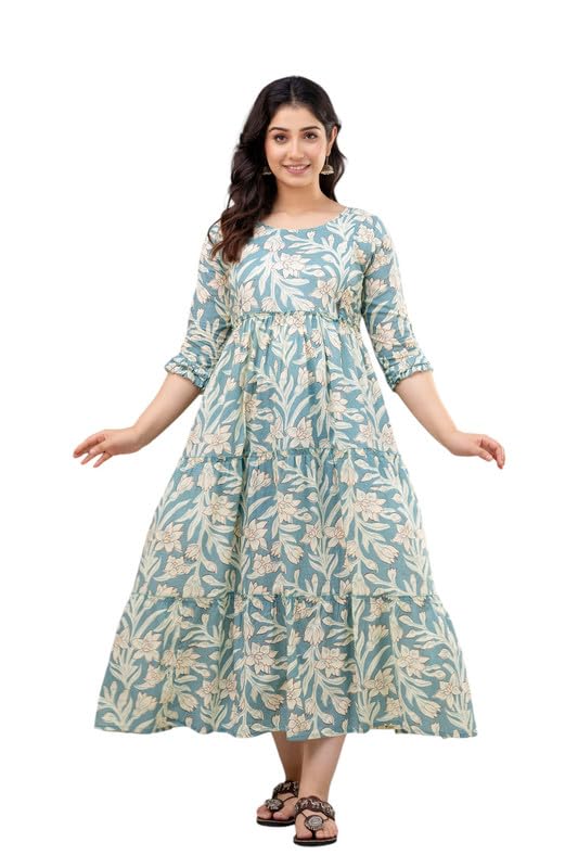 Women's Cotton Tiered Maternity Dress - Casual 3/4 Sleeve for Pregnancy Comfort-image-7