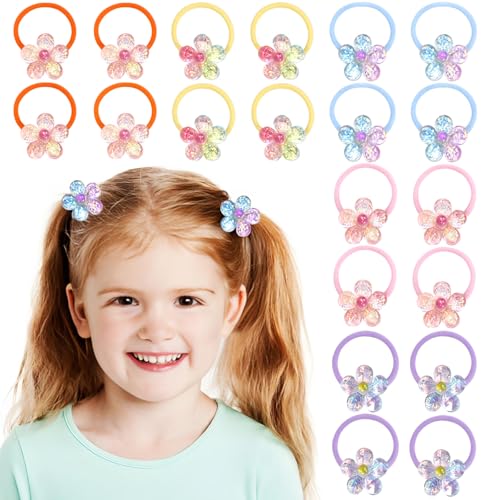 20 PCS Toddler Hair Ties for Girls, Baby Hair Tie Cute Flower Elastic Scrunchies No Damage Seamless Ponytail Holders for Toddler Girls (Pink, Purple, Orange, Yellow, Blue)