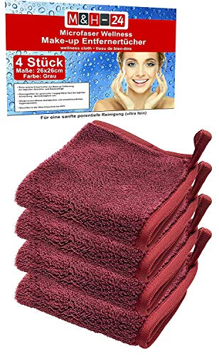 Preisvergleich Produktbild Make-Up Entferner Tücher Abschminktücher Mikrofaser - Gesichtsreinigungstücher, Kosmetiktücher Microfaser, Abschminken & Reinigen mit Wasser ohne Chemie, Waschbar, Wiederverwendbar 4 Stück Bourdeux