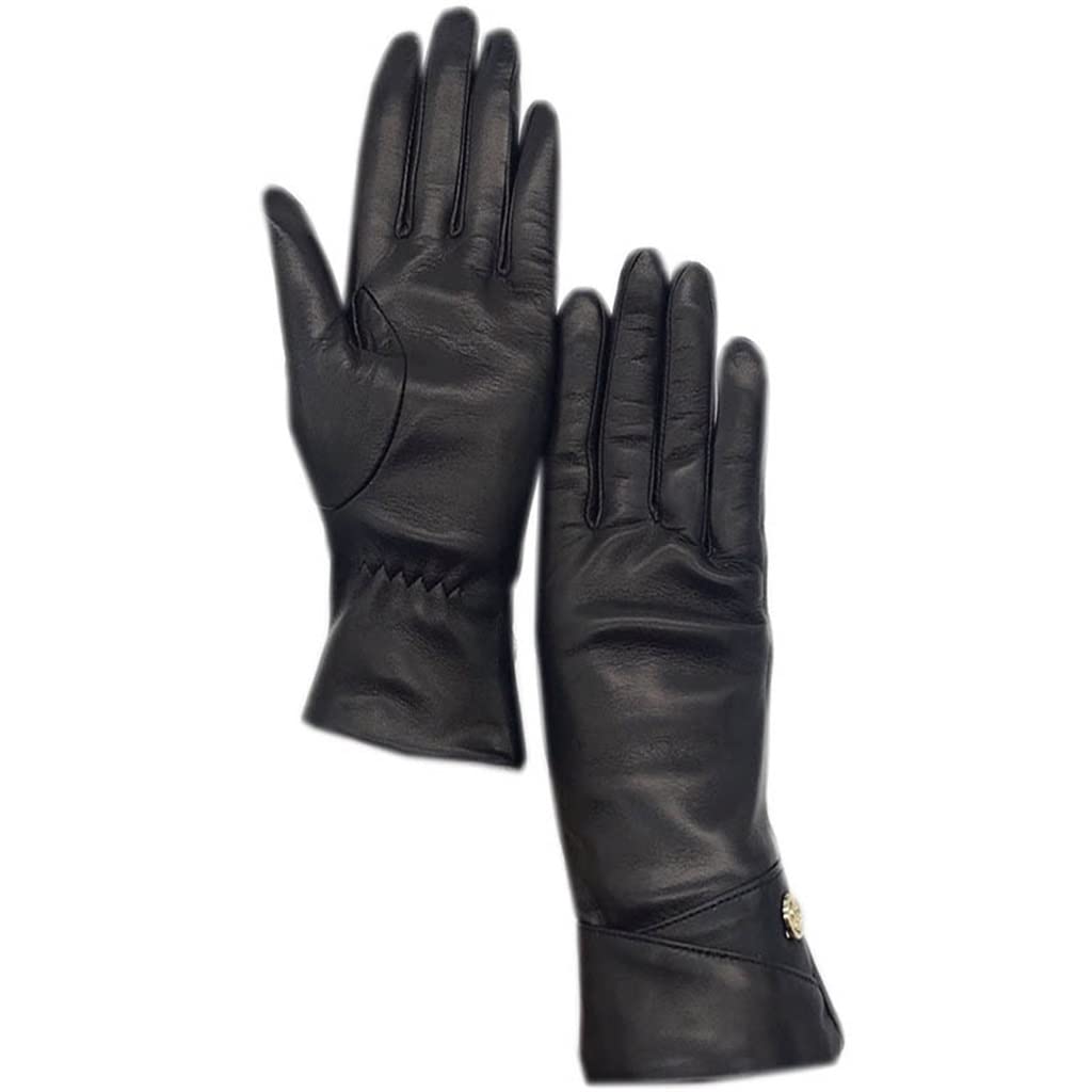 Guantes de Cuero de Invierno para Mujer, Negros, cálidos, con Forro para Conducir, Ciclismo, protección contra el frío, D 7,5 (D 8)