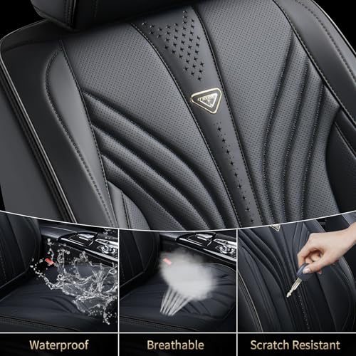 FLORICH Car Seat Covers, Black Leather Car Seat Covers Front Seats, Premium Leatherette Car Seat Cushion for Cars, Automotive Seat Protectors Universal Fit for Most Sedans Cars SUV Trucks by FLORICH - Used condition - Image 6