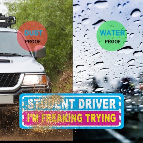 Image of Miss Kiss Stickers Student Driver Car Removable New Driver Stickers for Cars & Windows - Paint-Safe Student Driver Signs Stickers NOT Magnets (Pink White), Small