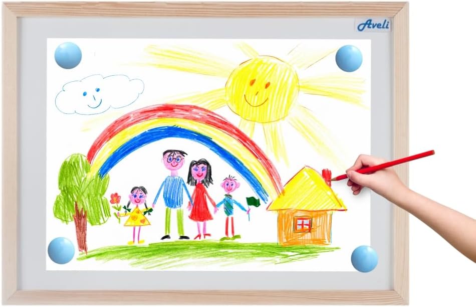 AVELI Magnetic Board 60 x 40 cm - White Whiteboard with Wooden Frame - Magnetic & Writeable - Wall Mounted Horizontal/Vertical - for Office, School, Home
