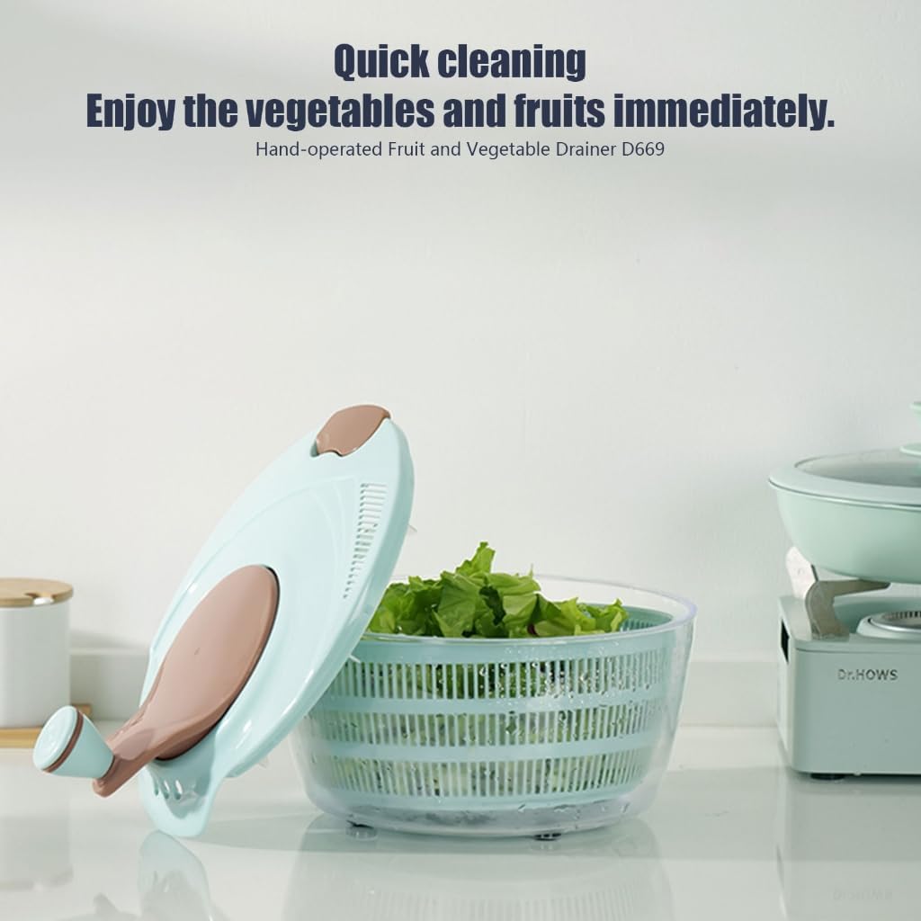 Hand Crank Plastic Salad Spinner Drain Basket 25cm Fruit and Vegetable Washer Bowl for Salad Preparation Food Washing