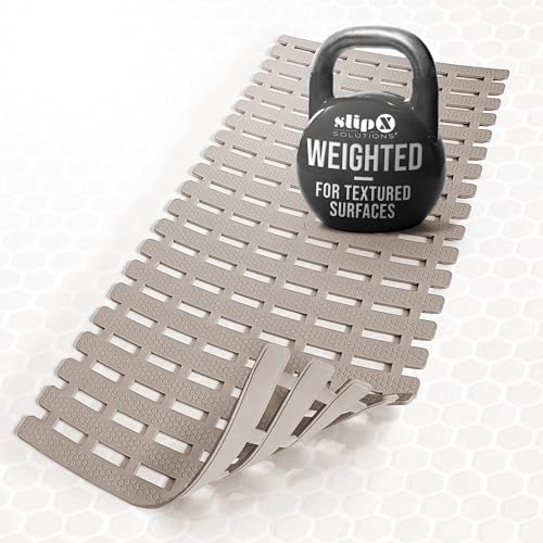 SlipX Solutions Weighted Non Slip Bath Mat for Textured Tub & Shower Surfaces, Patent Pending, Anti Slip Bathtub Safety Without Suction Cups, Doesn’t Float, Works on Tile & Stone 31” x 15”, Tan