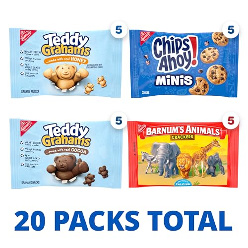 Image of Nabisco Fun Shapes Variety Pack, Barnum's Animal Crackers, Teddy Grahams and CHIPS AHOY! Cookies, 20 Snack Packs