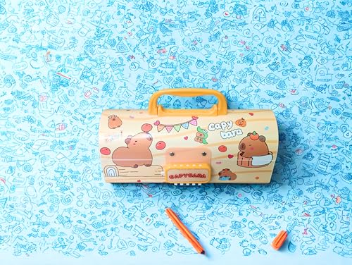 Image of Invite Capybara Theme Pencil Box for Kids | Suitcase Style Password Lock Stationery Organizer | Multi-Layer Pen & Pencil Case for Boys & Girls | Cute School Supplies Gift